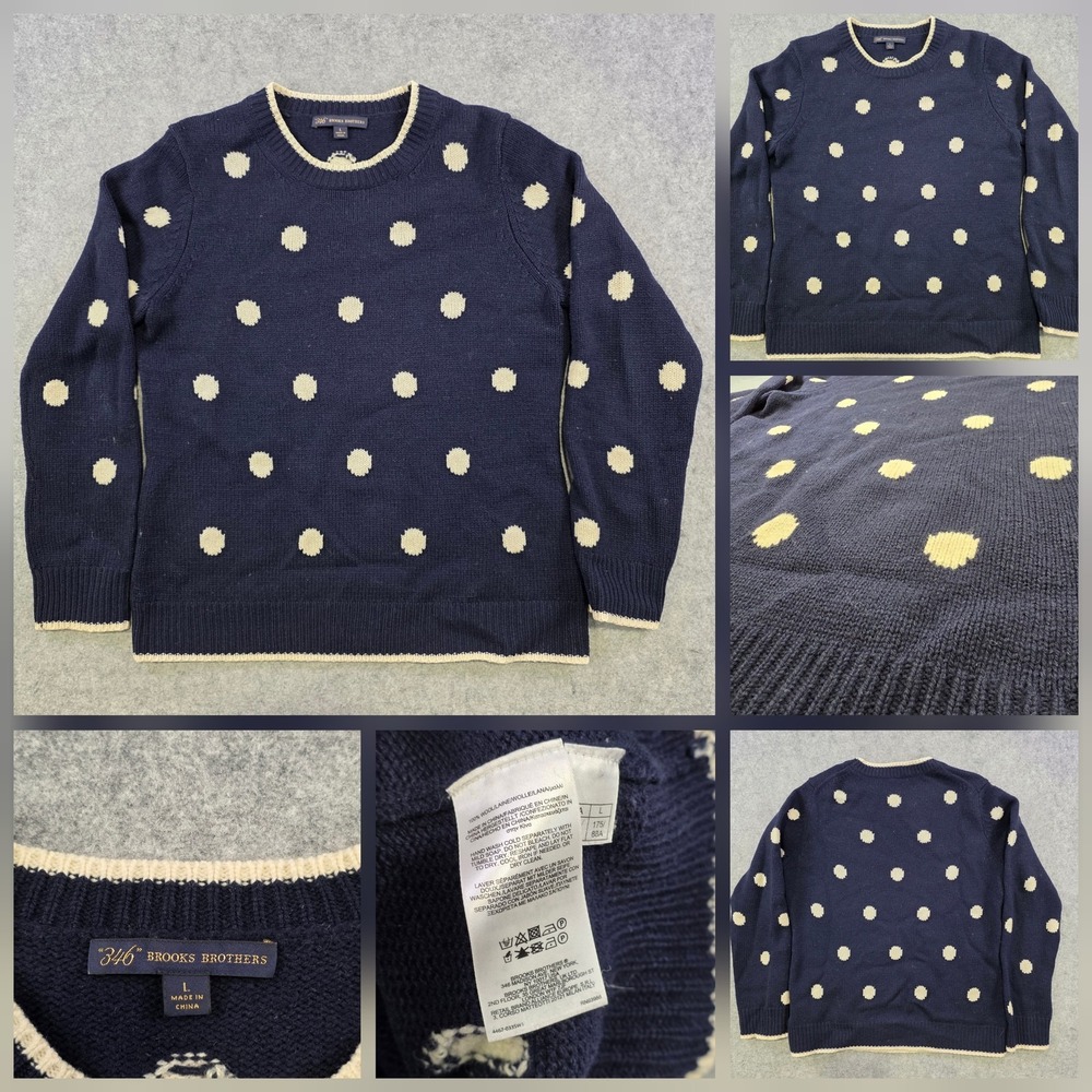 Brooks Brothers‎ Sweater Womens Large Blue Wool Polka Dot Crewneck Knit Pullover